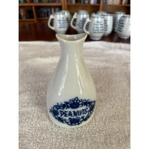 Porsgrund Norway "Peanuts" Nut Shaker Vase Blue and White Porcelain Pottery Vtg